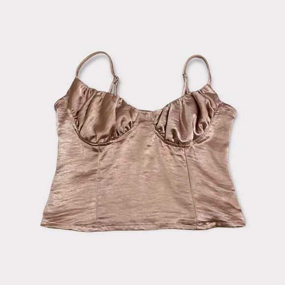 Kendall & Kylie Bustier Corset Silky Woven Mauve Fabric Crop Top - Picture 4 of 8